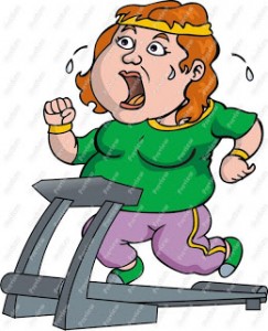 Fat Woman Sweating On Treadmill